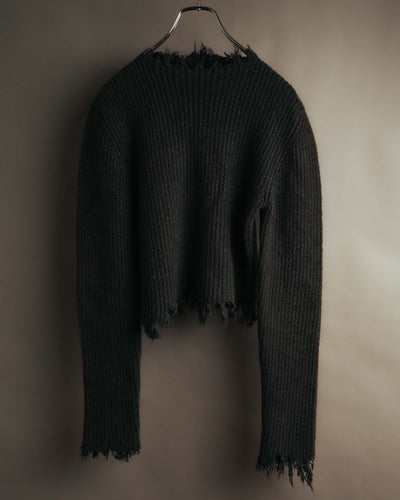 "BALENCIAGA" 20's Distressed cropped rib-knit sweater