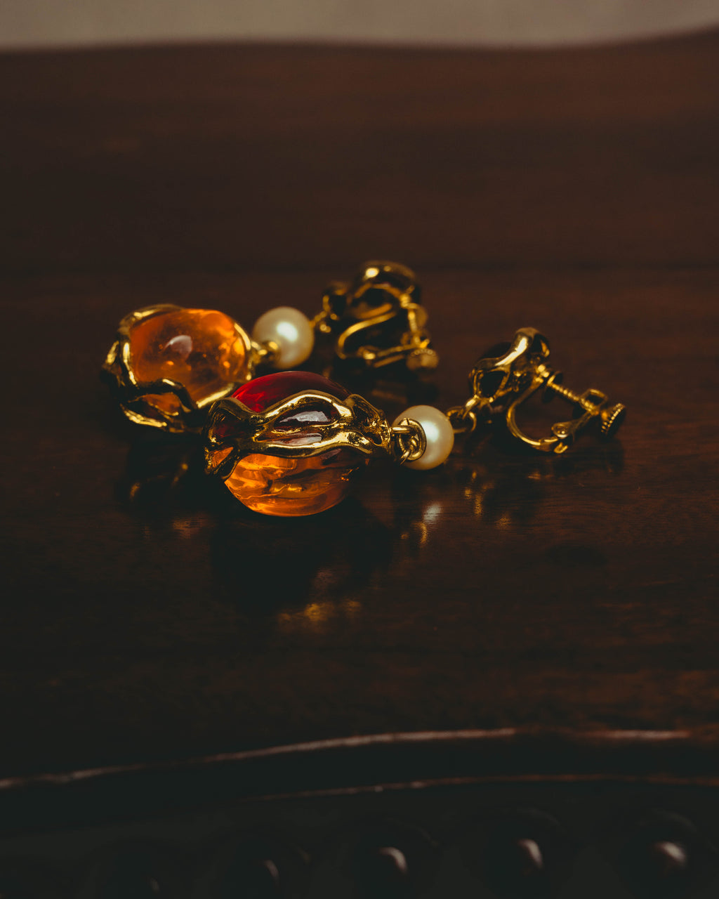 -SPECIAL- "Yves Saint Laurent" 80's-90's Vintage architectural poured glass and pearl drop earrings
