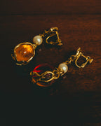 -SPECIAL- "Yves Saint Laurent" 80's-90's Vintage architectural poured glass and pearl drop earrings