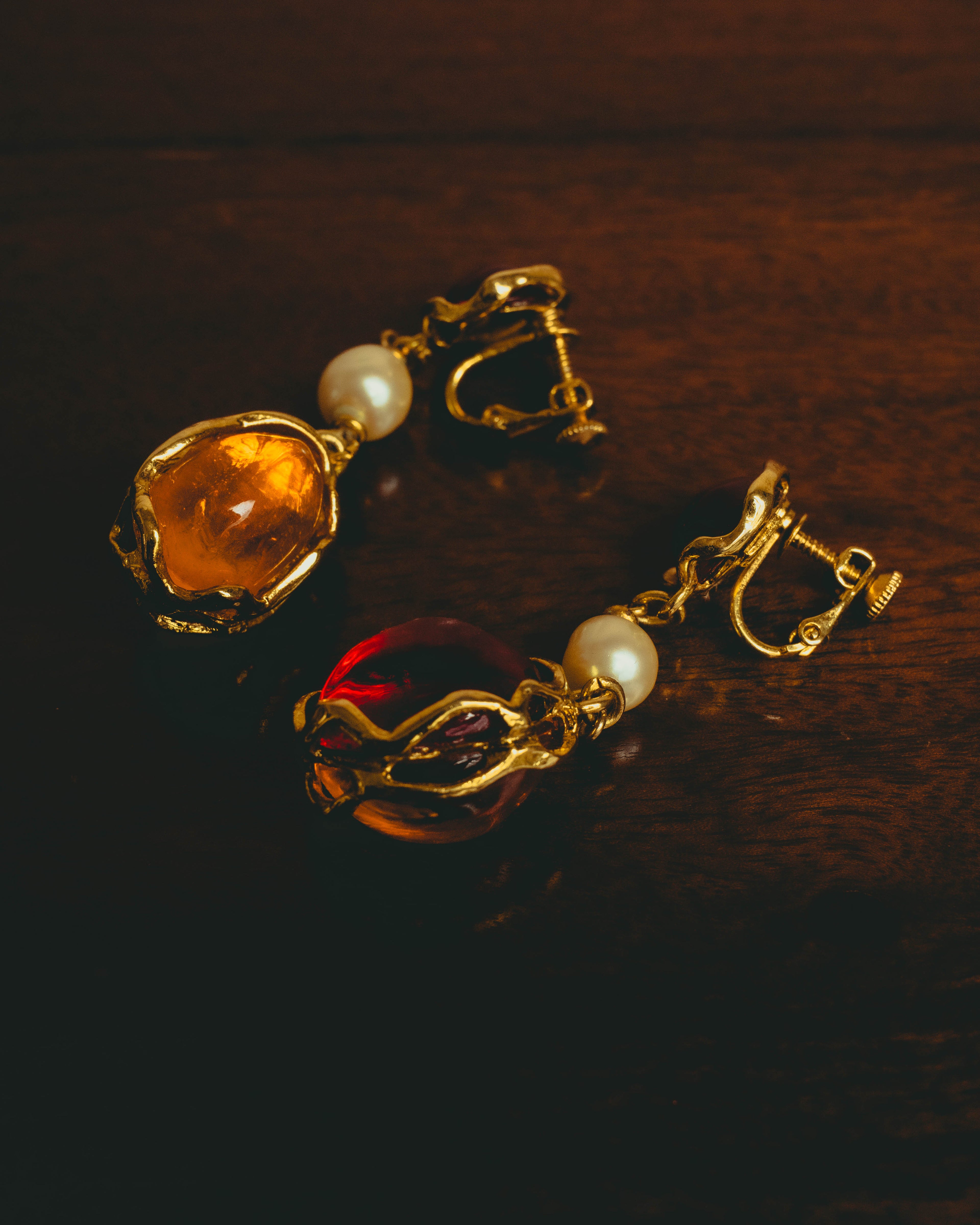 -SPECIAL- "Yves Saint Laurent" 80's-90's Vintage architectural poured glass and pearl drop earrings