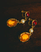 -SPECIAL- "Yves Saint Laurent" 80's-90's Vintage architectural poured glass and pearl drop earrings