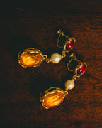 -SPECIAL- "Yves Saint Laurent" 80's-90's Vintage architectural poured glass and pearl drop earrings