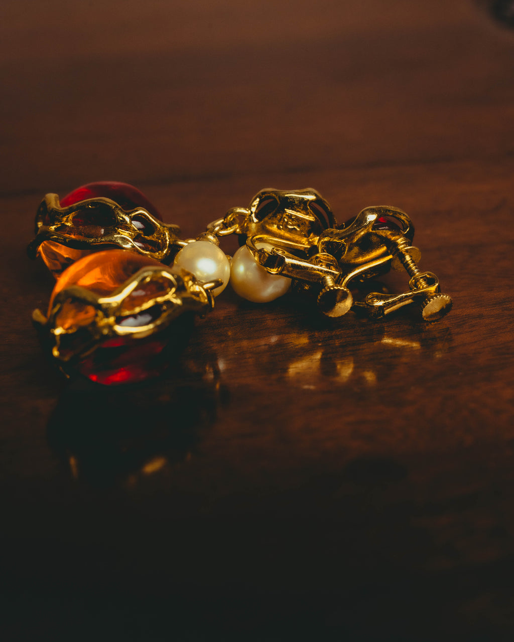 -SPECIAL- "Yves Saint Laurent" 80's-90's Vintage architectural poured glass and pearl drop earrings