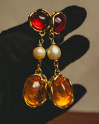 -SPECIAL- "Yves Saint Laurent" 80's-90's Vintage architectural poured glass and pearl drop earrings