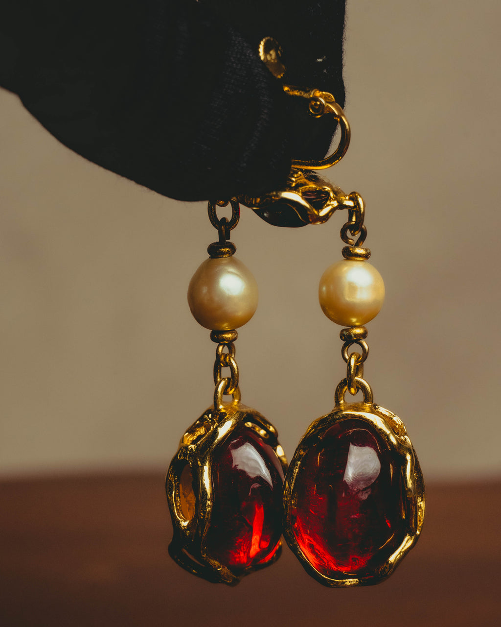 -SPECIAL- "Yves Saint Laurent" 80's-90's Vintage architectural poured glass and pearl drop earrings