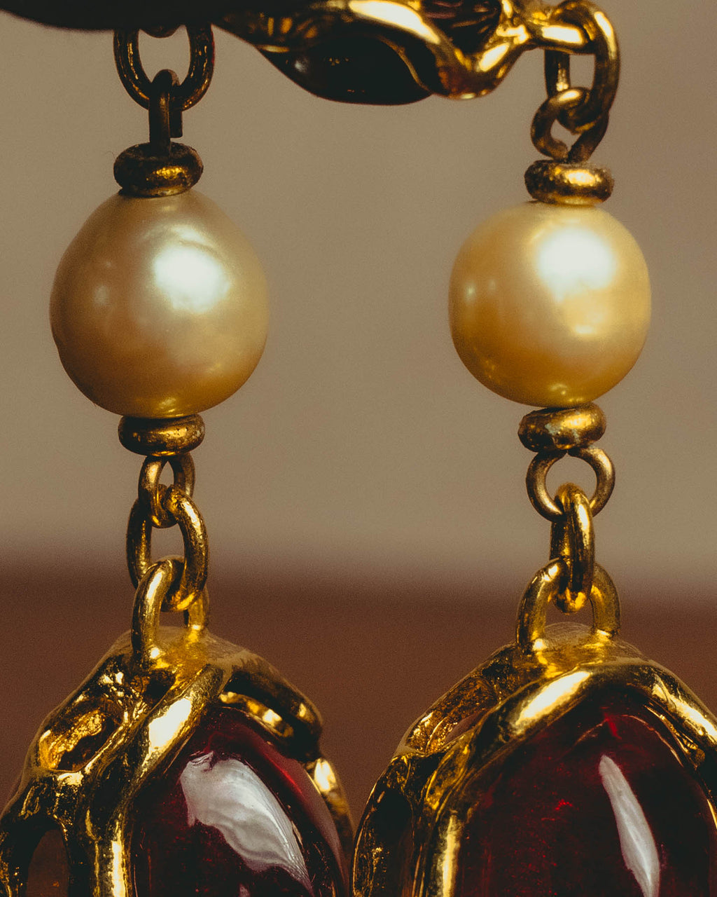 -SPECIAL- "Yves Saint Laurent" 80's-90's Vintage architectural poured glass and pearl drop earrings