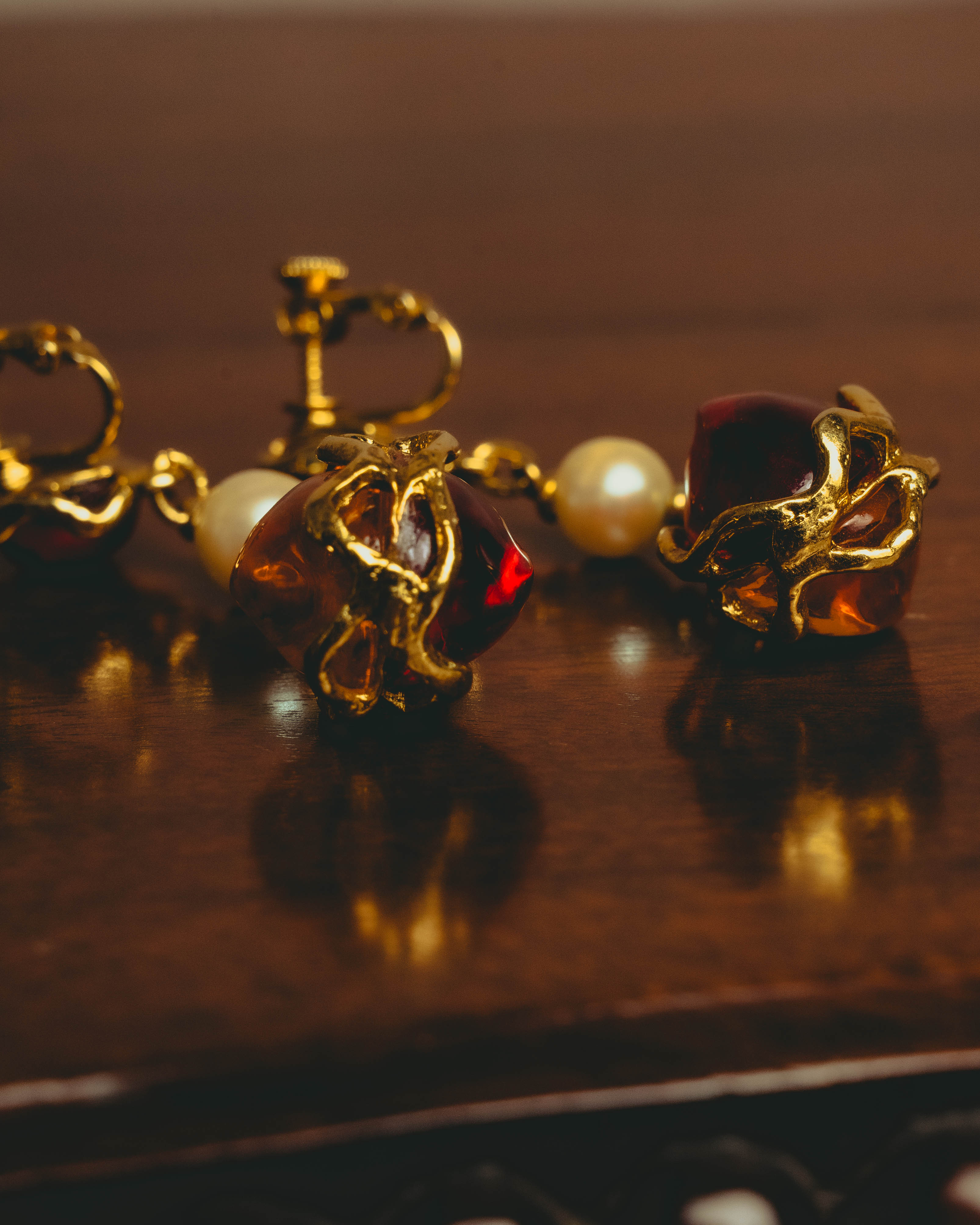 -SPECIAL- "Yves Saint Laurent" 80's-90's Vintage architectural poured glass and pearl drop earrings