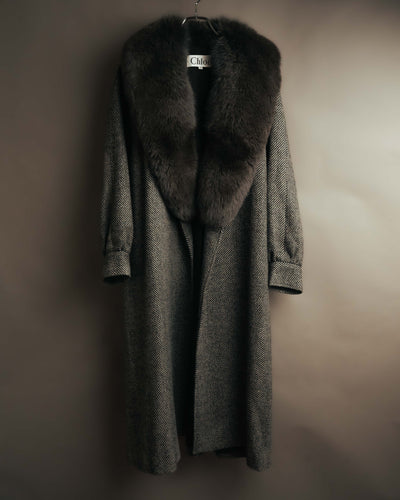 "Chloé" 80's-90's Dramatic fur look collar wool coat
