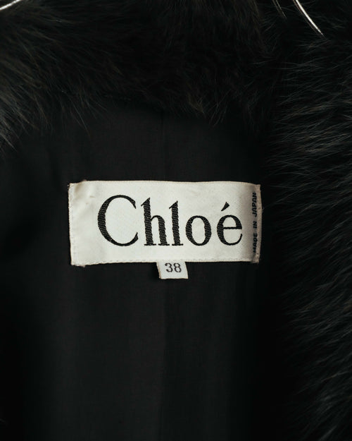 "Chloé" 80's-90's Dramatic fur look collar wool coat
