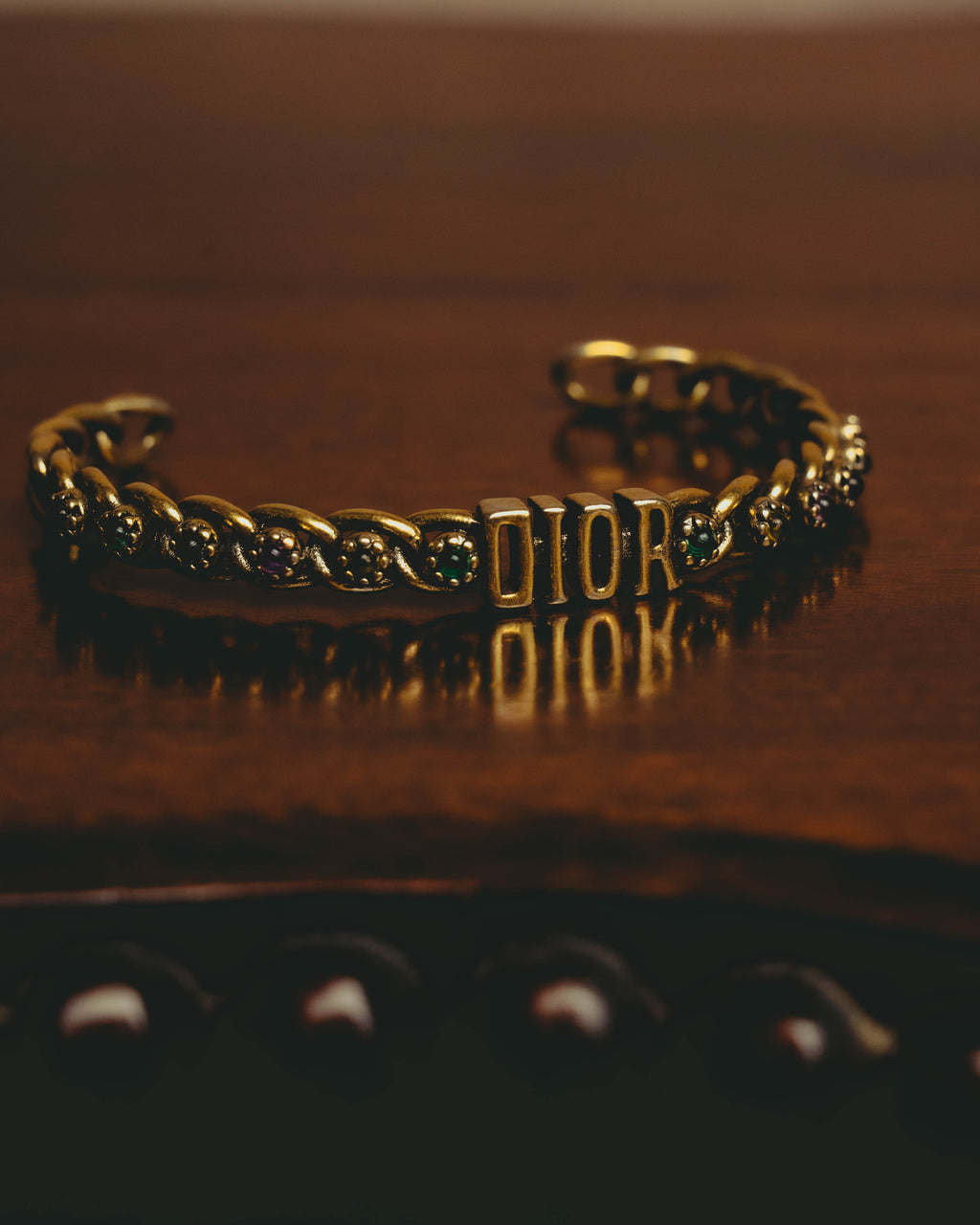 -SPECIAL- “Christian Dior” 70’s–80’s multicolor cabochon Dior logo link bracelet