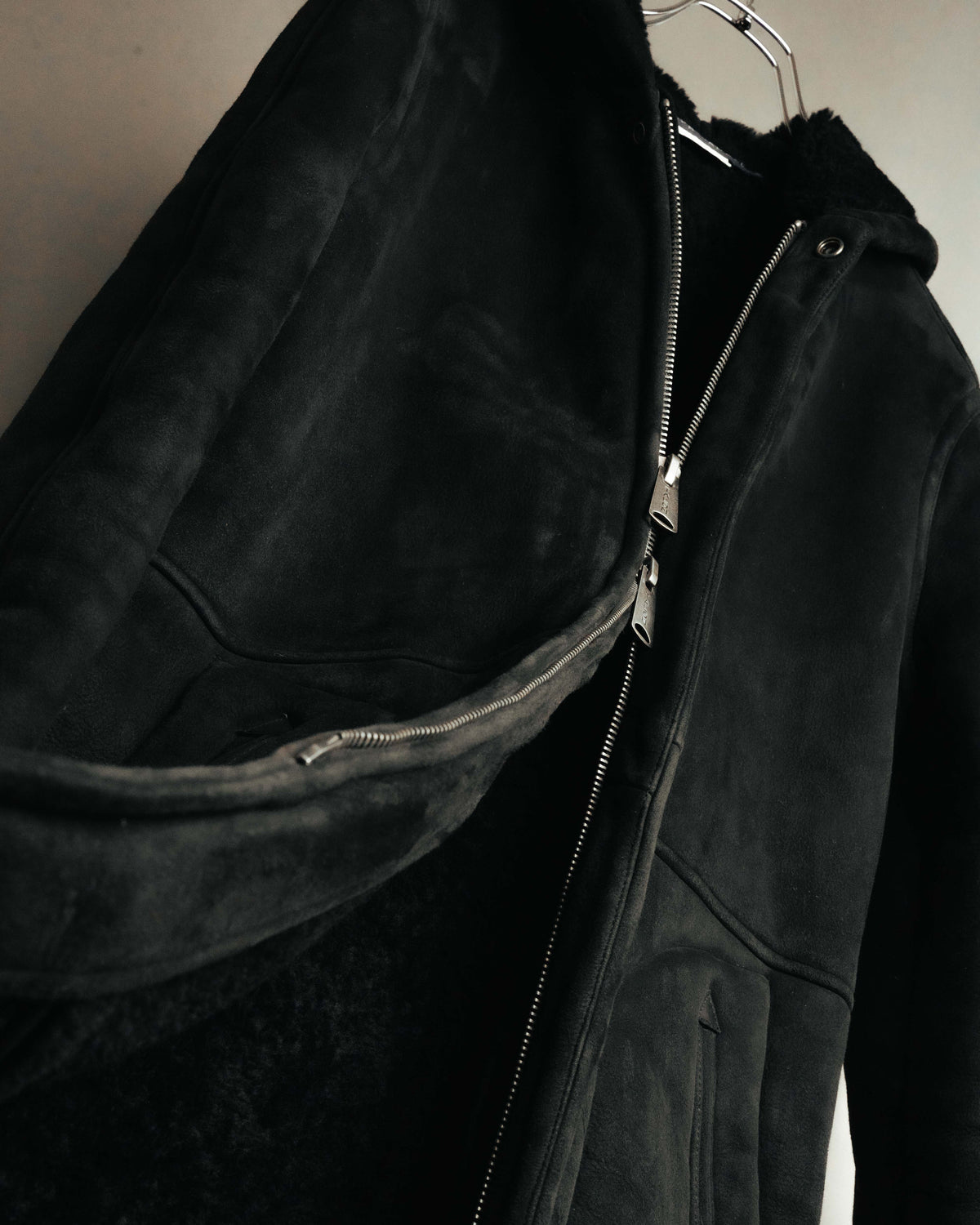 "Ralph Lauren" 00's-10's Long hooded shearling coat