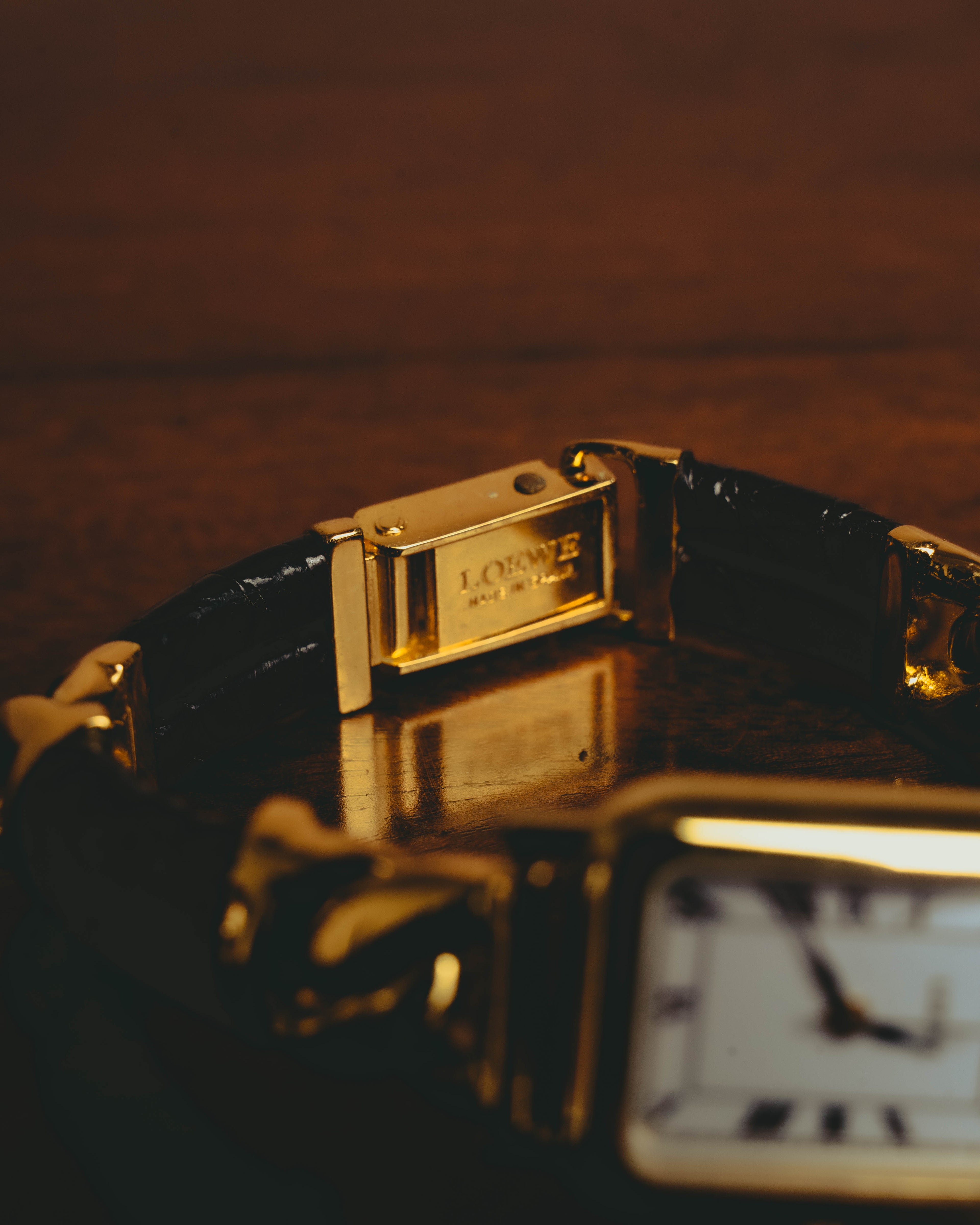 -SPECIAL- “LOEWE” 80’s-90’s rectangular anagram bangle bracelet watch