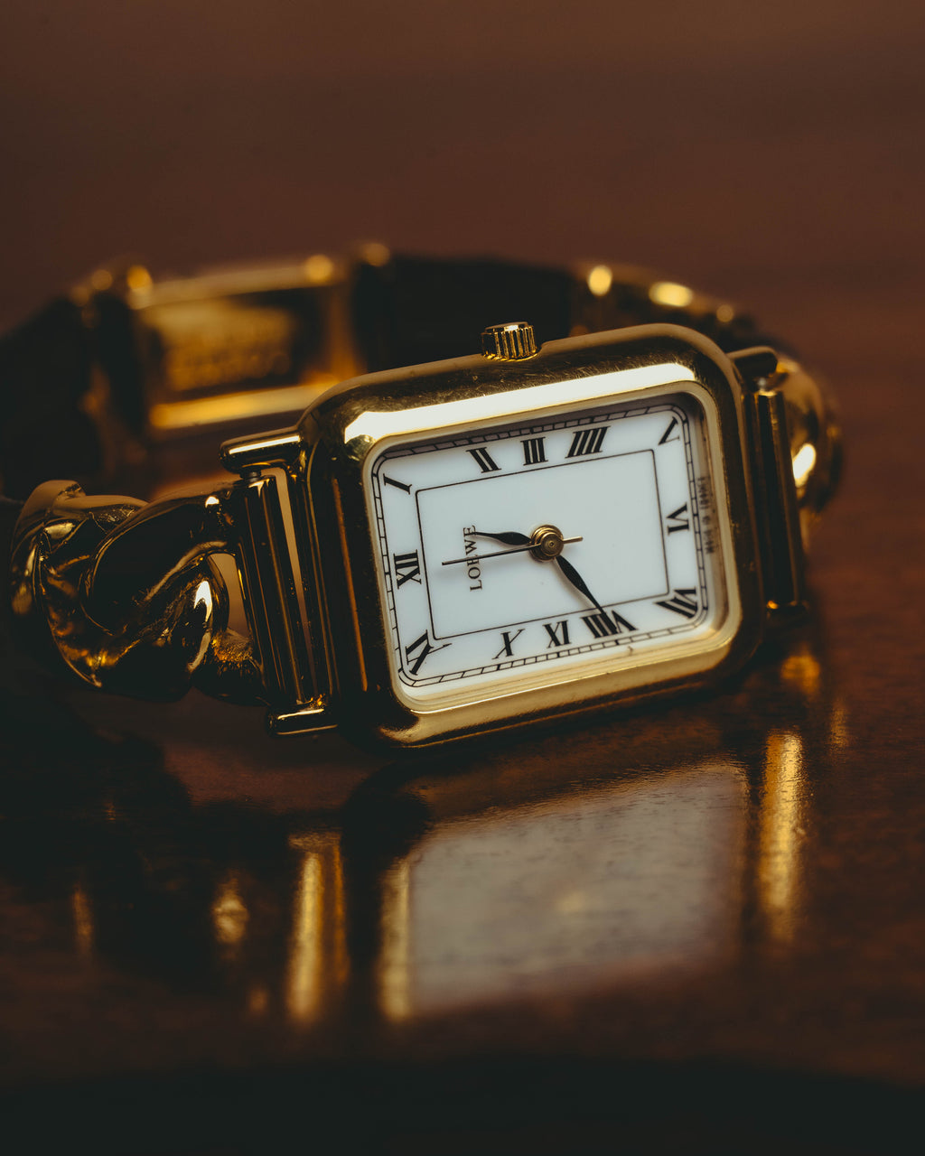 -SPECIAL- “LOEWE” 80’s-90’s rectangular anagram bangle bracelet watch