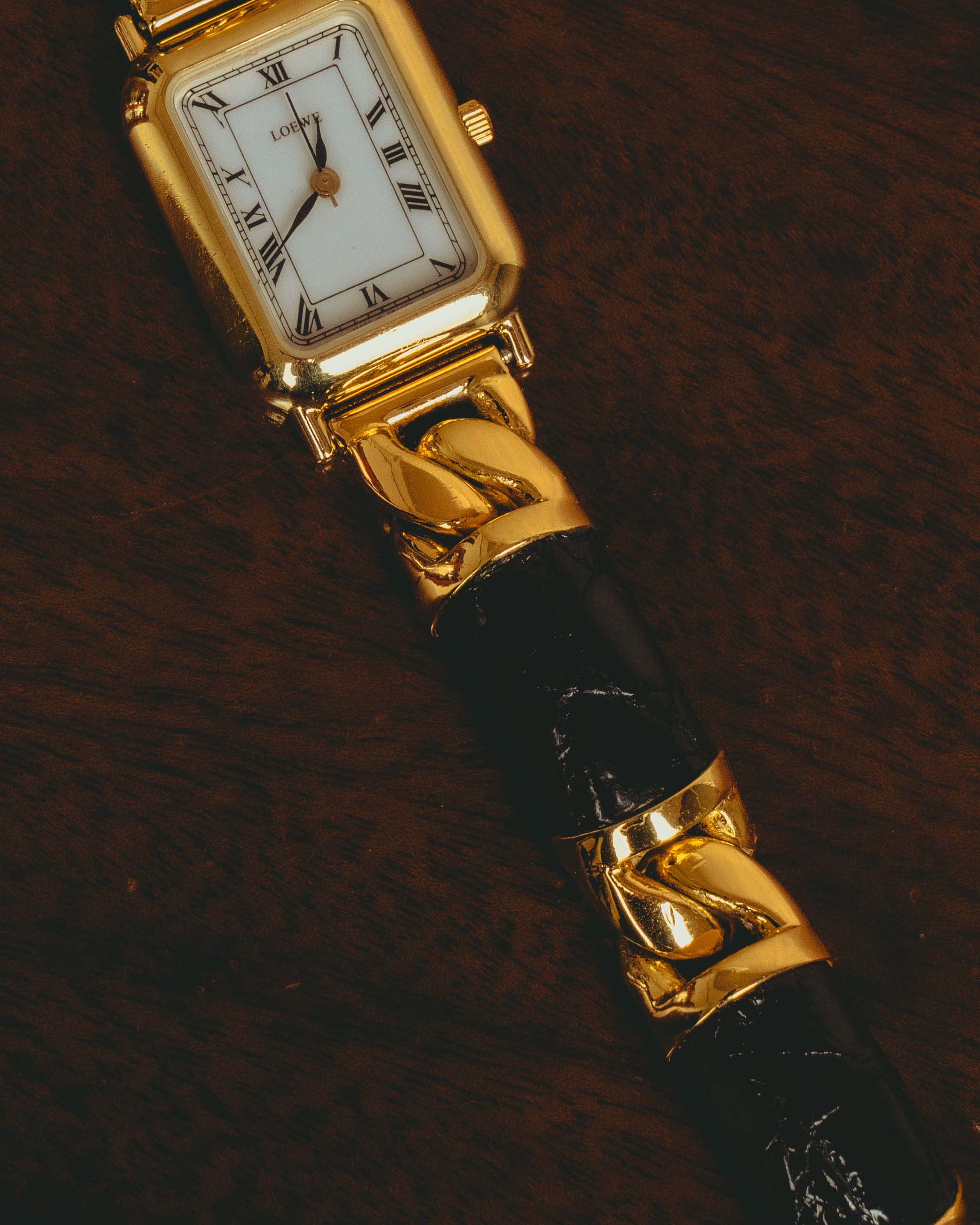 -SPECIAL- “LOEWE” 80’s-90’s rectangular anagram bangle bracelet watch