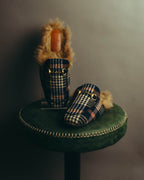 "GUCCI" 2010's-20's Tartan fur-lined horsebit mule