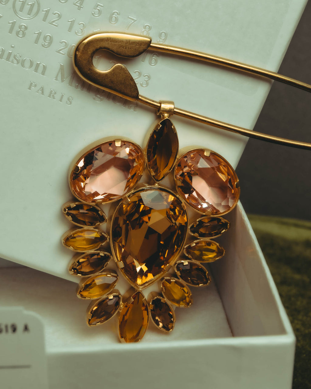 “Maison Margiela” 2020’s gold-tone crystal floral safety-pin brooch