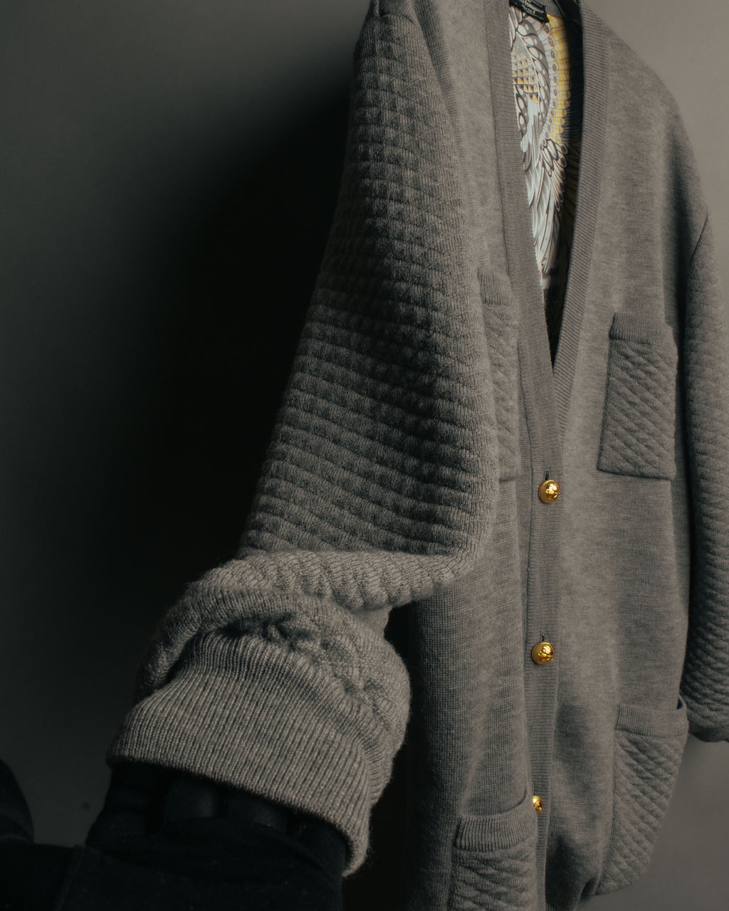 “Salvatore Ferragamo” 90’s-00’s Reversible silk panel wool cardigan