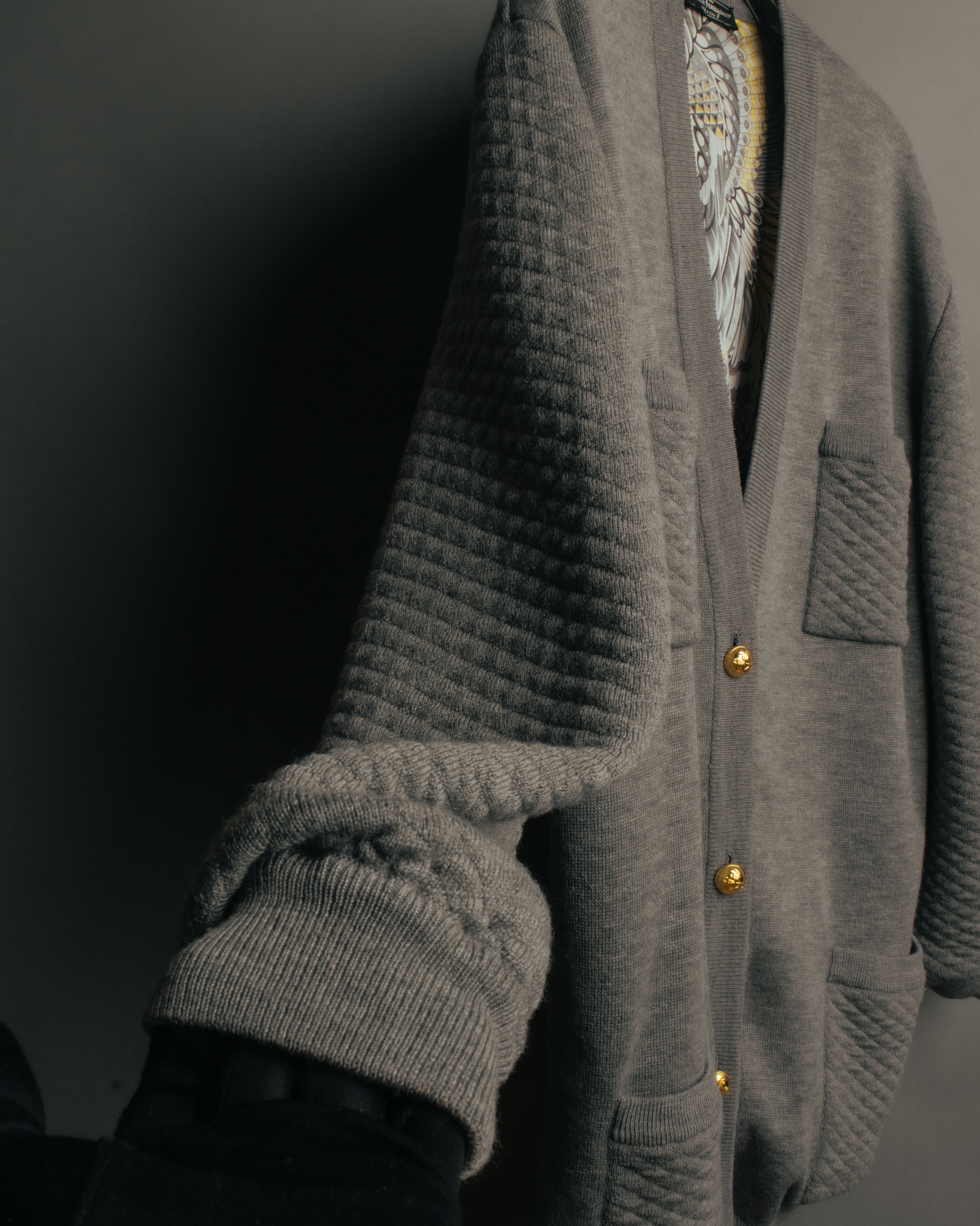 “Salvatore Ferragamo” 90’s-00’s Reversible silk panel wool cardigan