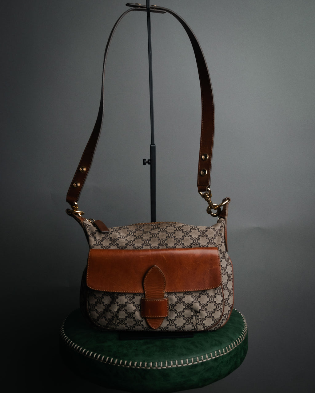 “CELINE” 90’s Macadam canvas flap shoulder bag