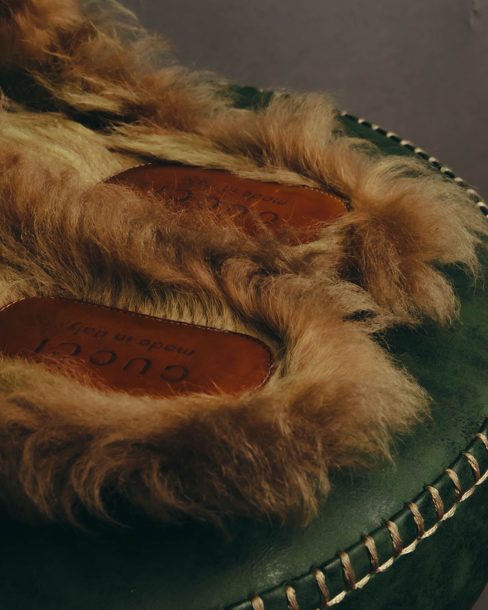 "GUCCI" 2010's-20's Tartan fur-lined horsebit mule