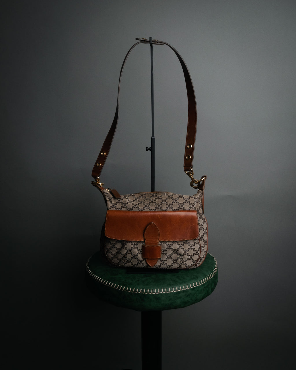 “CELINE” 90’s Macadam canvas flap shoulder bag