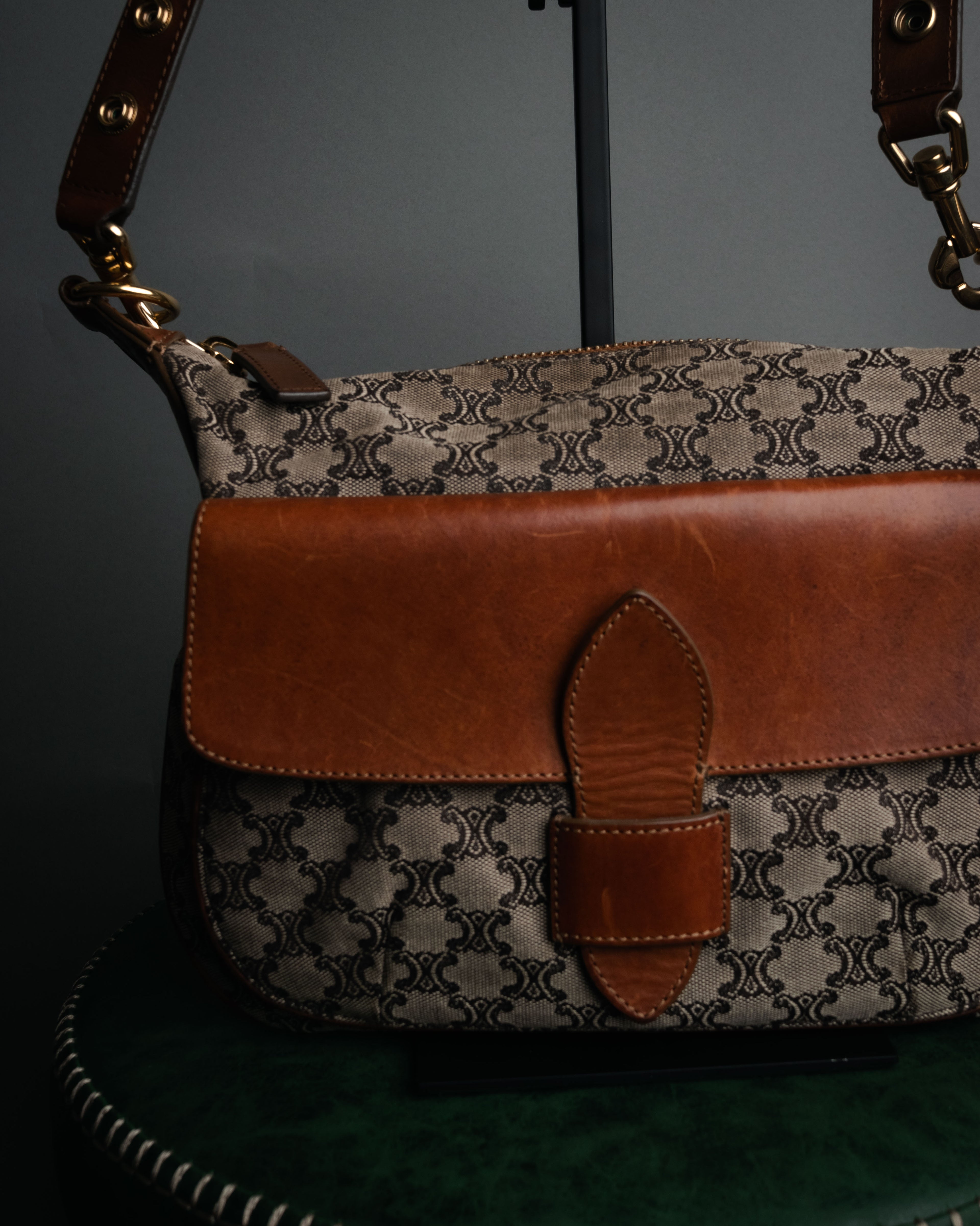 “CELINE” 90’s Macadam canvas flap shoulder bag