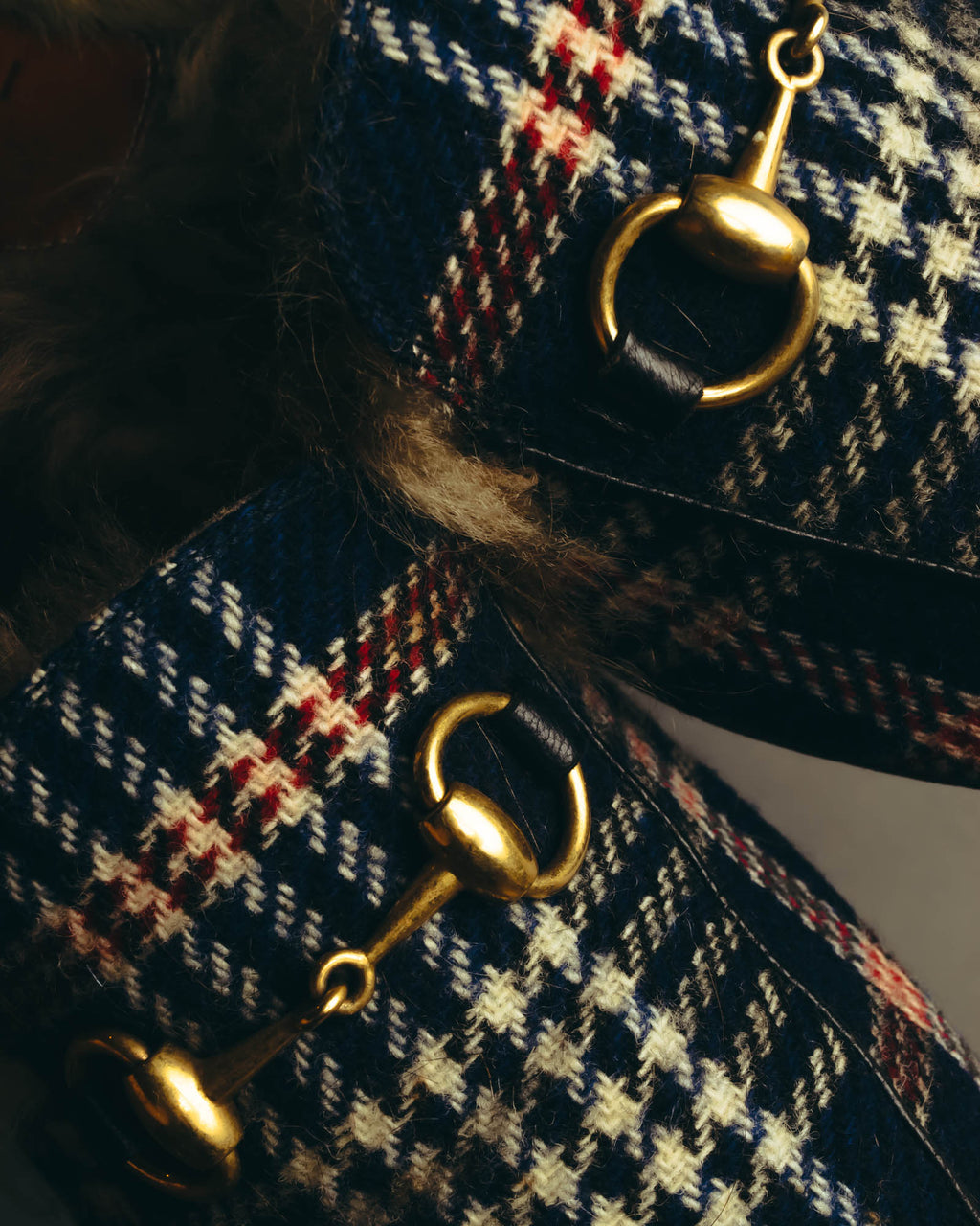 "GUCCI" 2010's-20's Tartan fur-lined horsebit mule