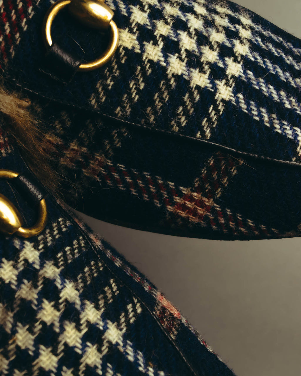 "GUCCI" 2010's-20's Tartan fur-lined horsebit mule