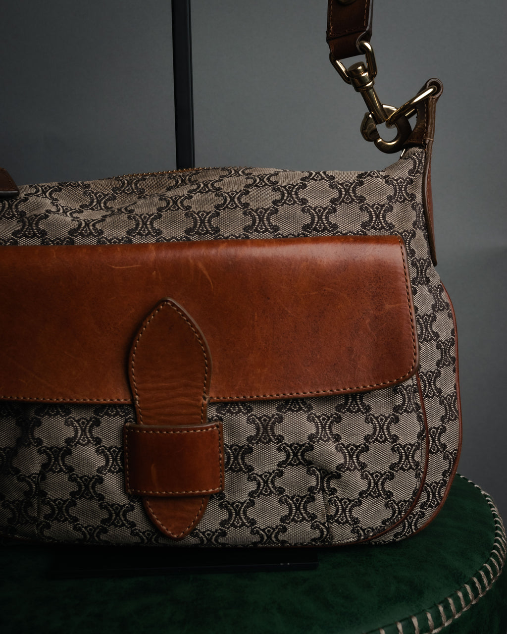 “CELINE” 90’s Macadam canvas flap shoulder bag