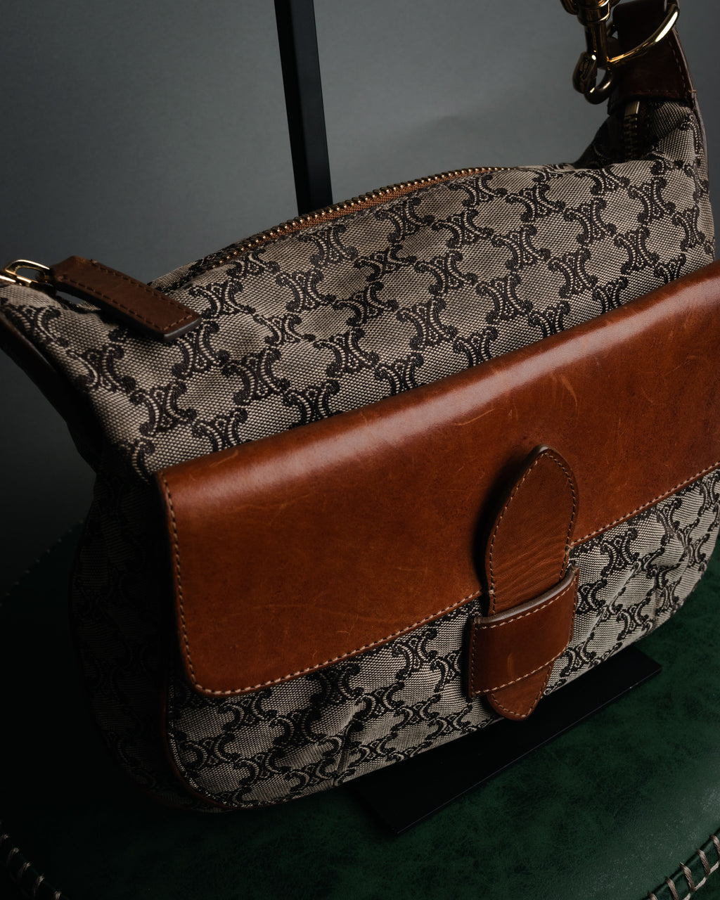 “CELINE” 90’s Macadam canvas flap shoulder bag