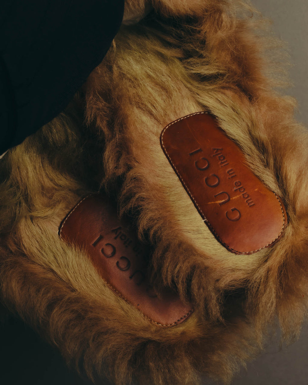 "GUCCI" 2010's-20's Tartan fur-lined horsebit mule