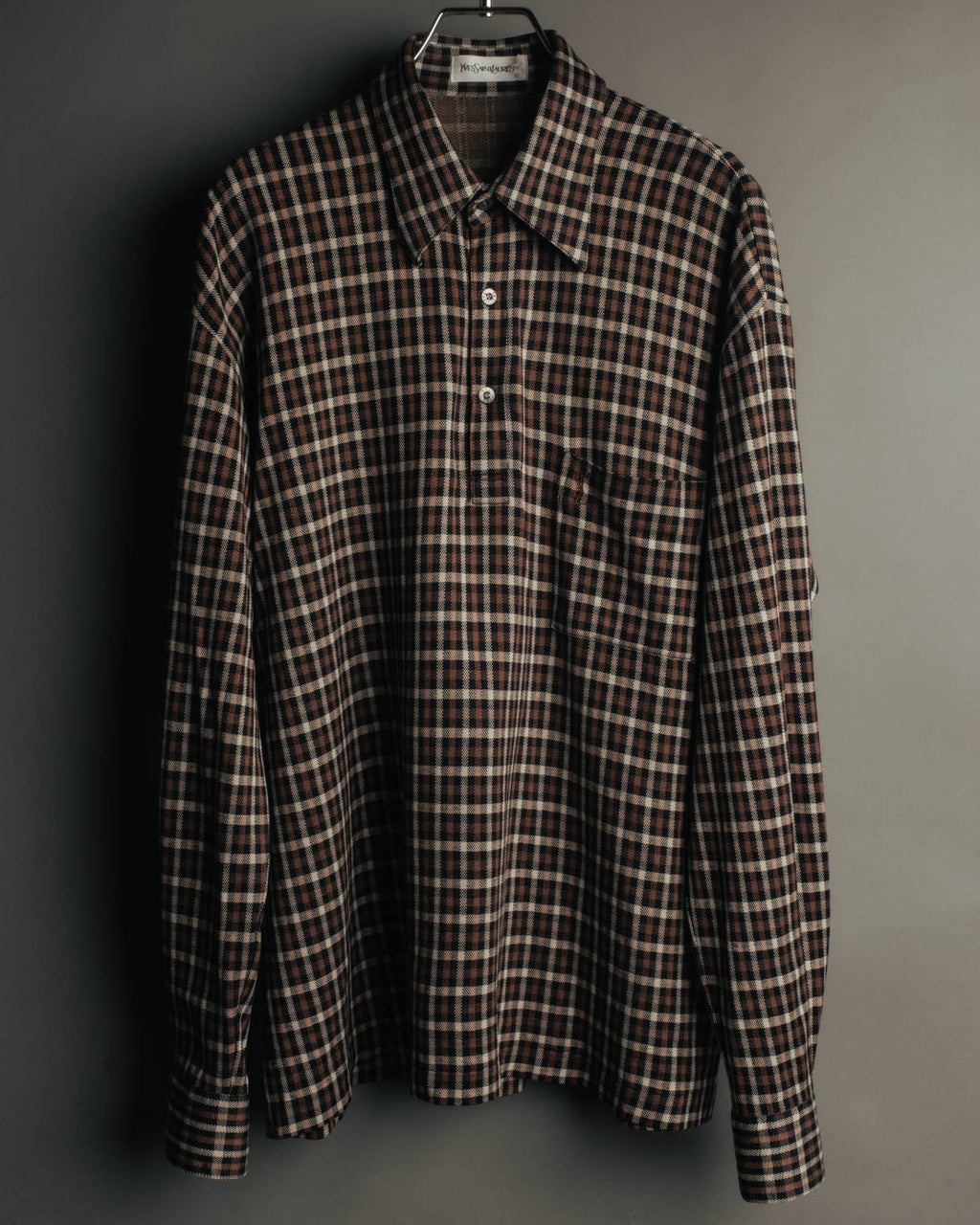 "Yves Saint Laurent" 80's-90's Plaid jacquard cotton pullover shirt