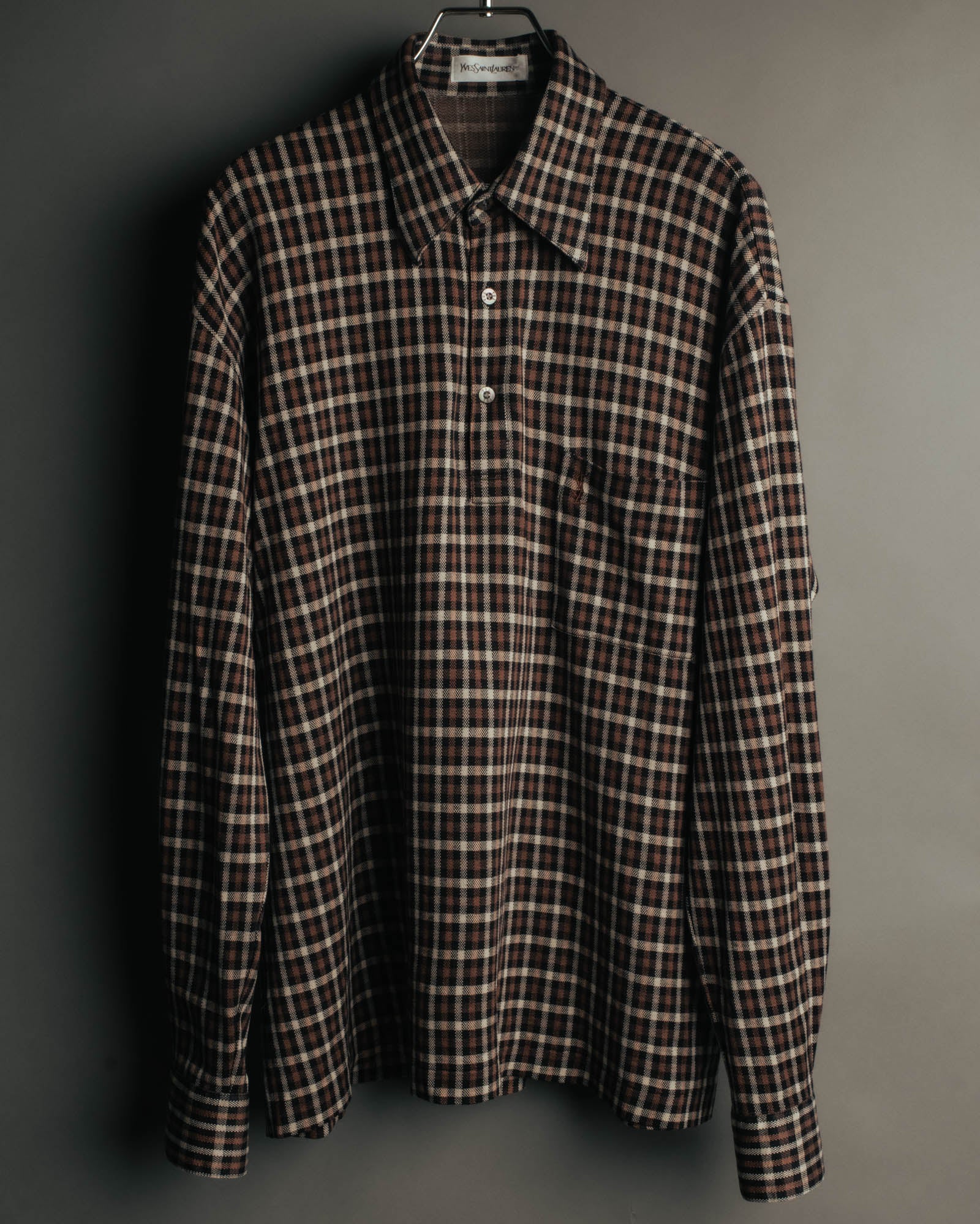 "Yves Saint Laurent" 80's-90's Plaid jacquard cotton pullover shirt