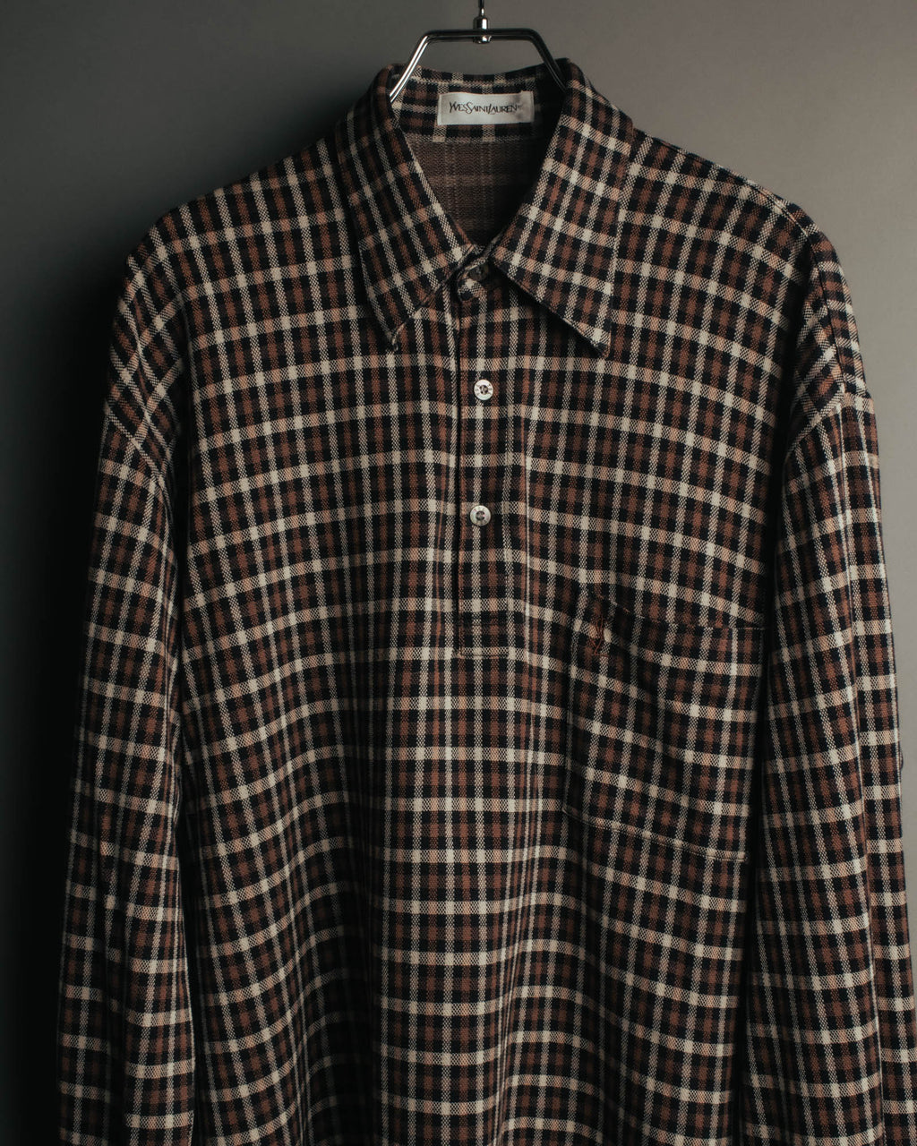 "Yves Saint Laurent" 80's-90's Plaid jacquard cotton pullover shirt