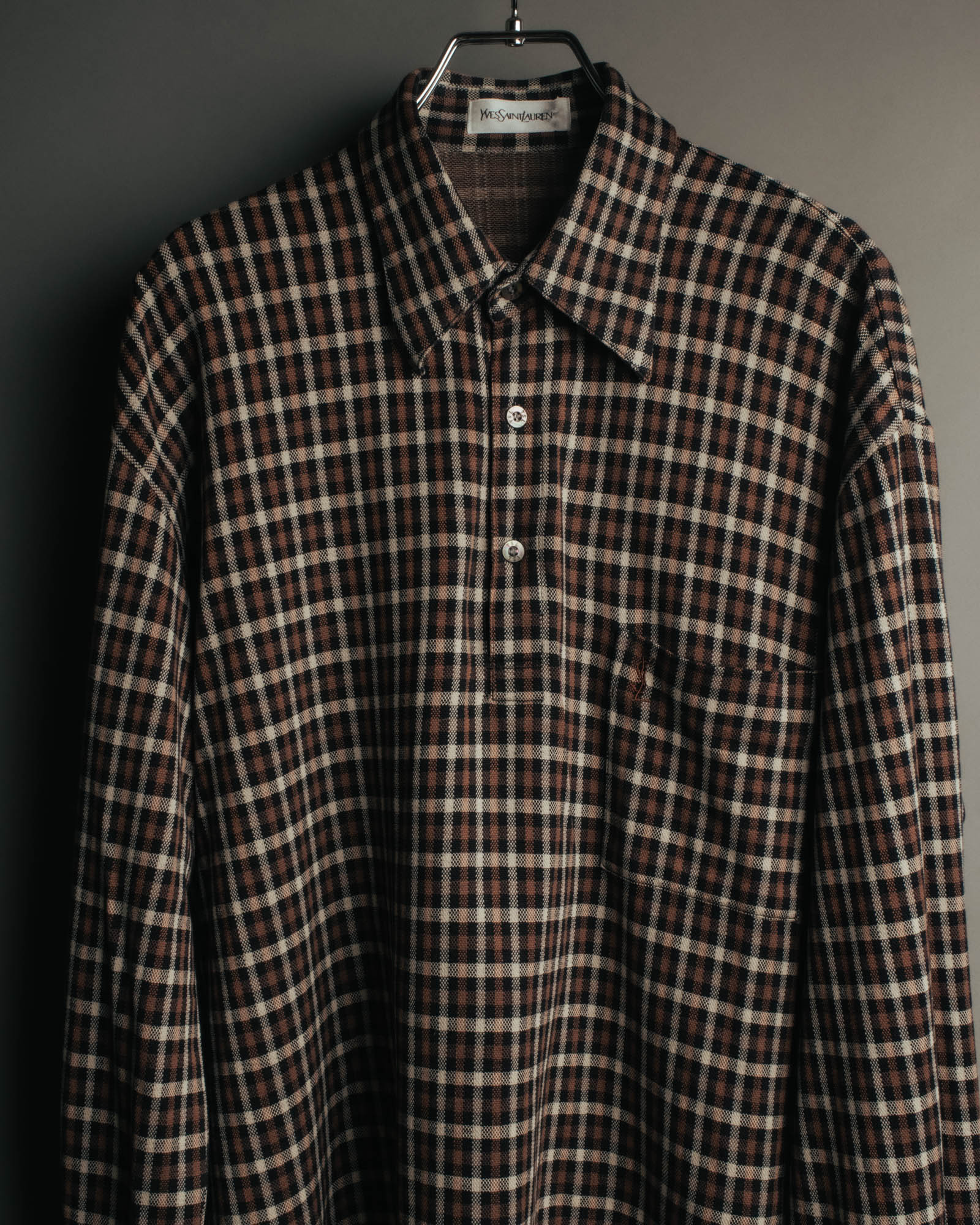 "Yves Saint Laurent" 80's-90's Plaid jacquard cotton pullover shirt