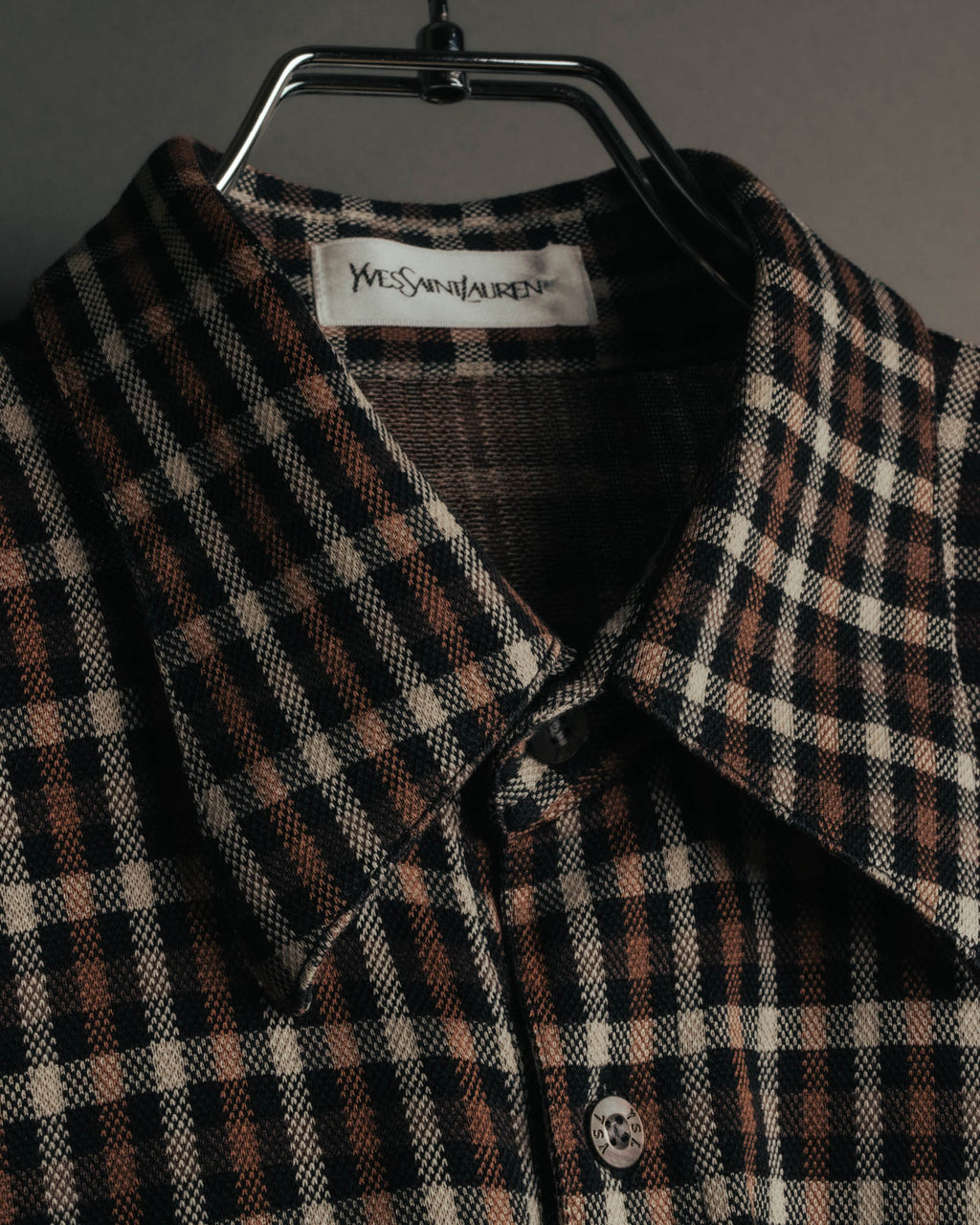 "Yves Saint Laurent" 80's-90's Plaid jacquard cotton pullover shirt
