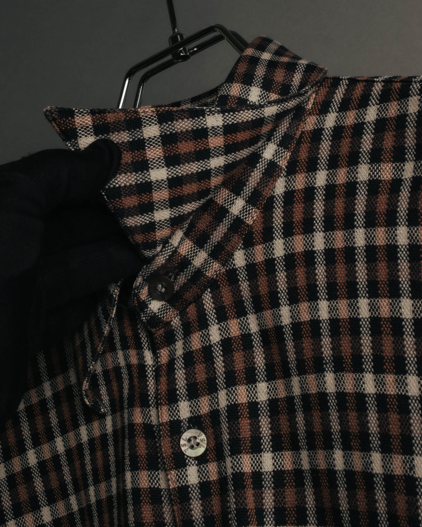 "Yves Saint Laurent" 80's-90's Plaid jacquard cotton pullover shirt