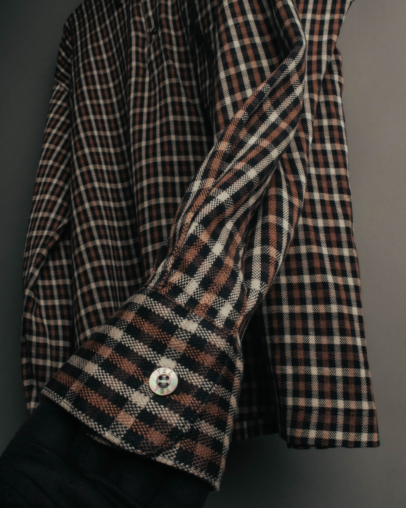 "Yves Saint Laurent" 80's-90's Plaid jacquard cotton pullover shirt