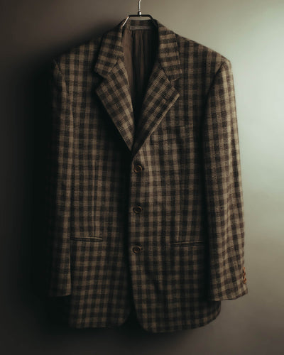 "Salvatore Ferragamo" 90's Brown checked tweed sport coat