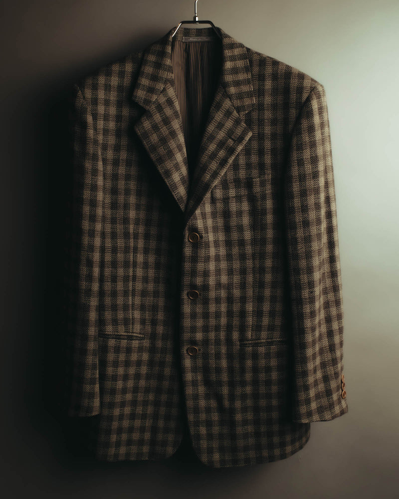"Salvatore Ferragamo" 90's Brown checked tweed sport coat