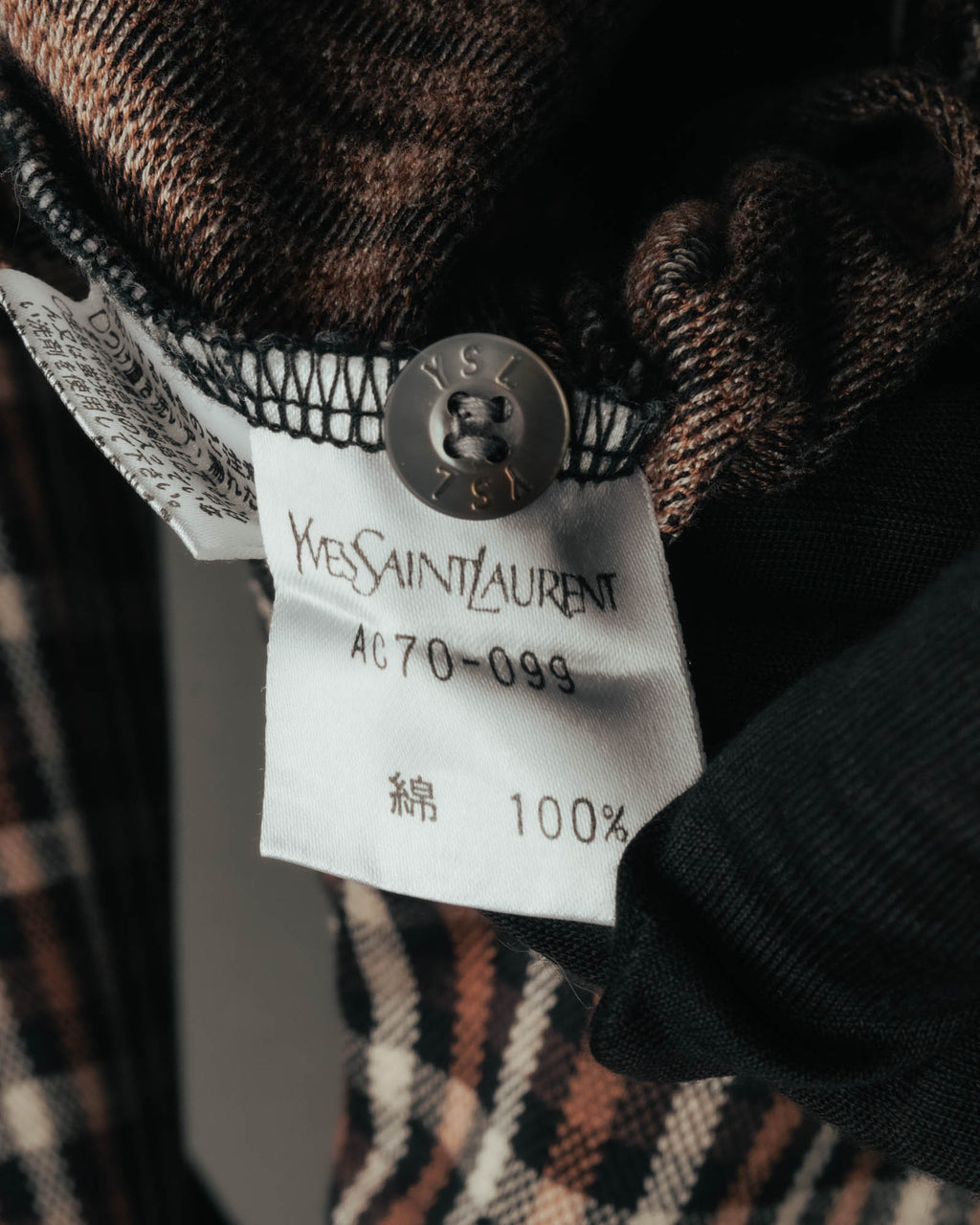 "Yves Saint Laurent" 80's-90's Plaid jacquard cotton pullover shirt