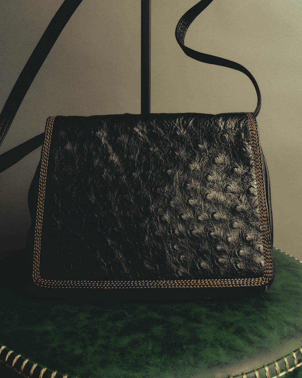 "LOEWE" 1990s to early 2000 ostrich leather shoulder bag