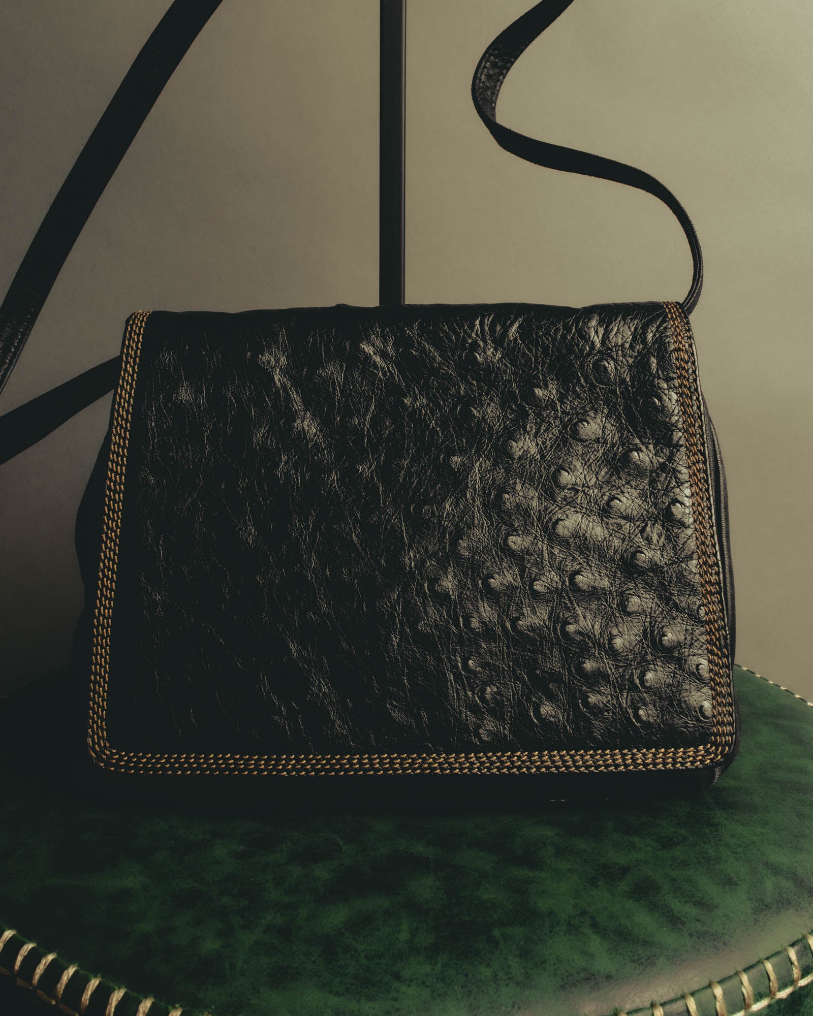 "LOEWE" 1990s to early 2000 ostrich leather shoulder bag