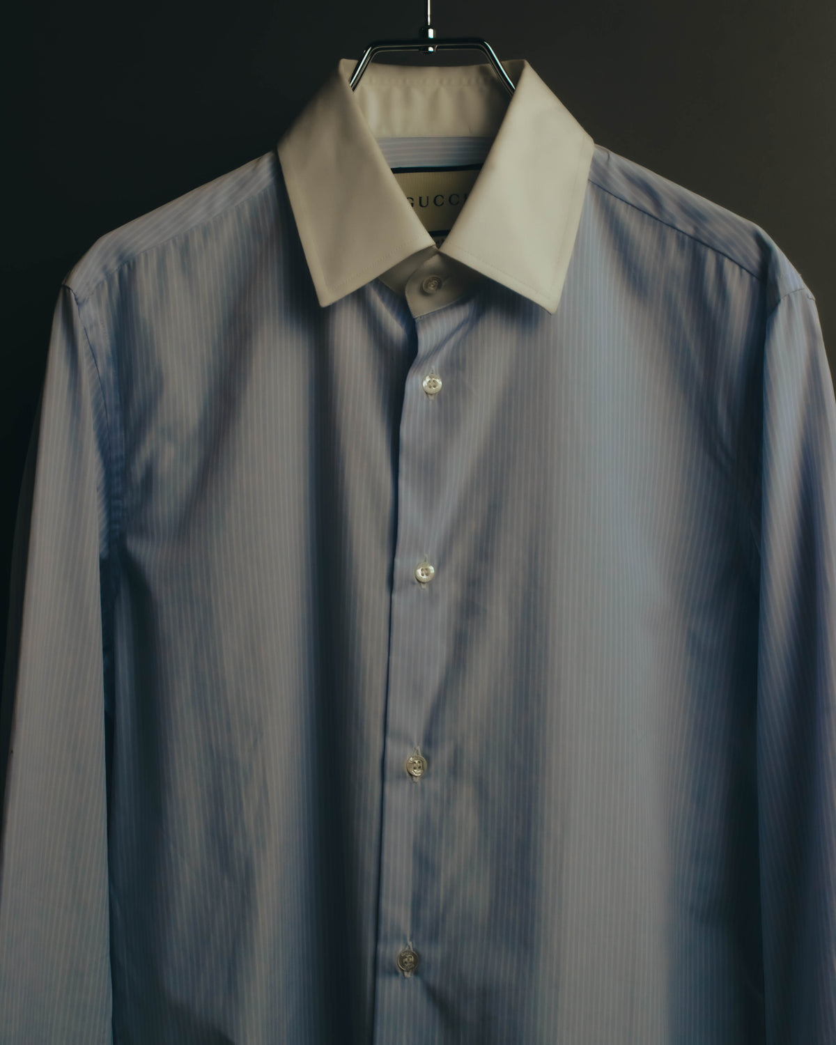 "GUCCI" 10's-20's Striped contrast-collar cotton shirt