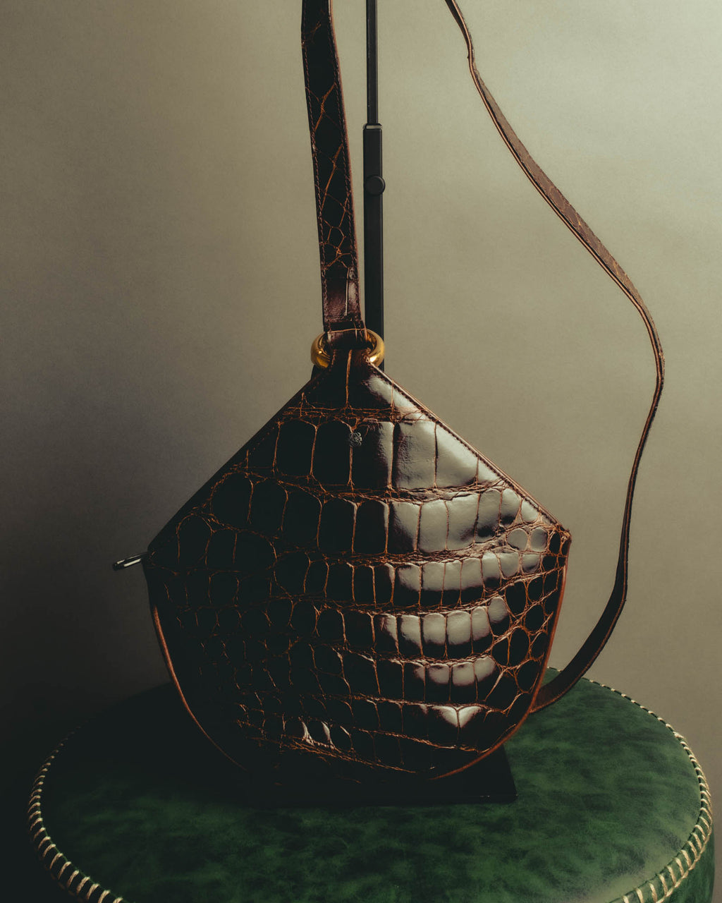 "LOEWE" 80's-90's Sculptural crocodile effect shoulder bag