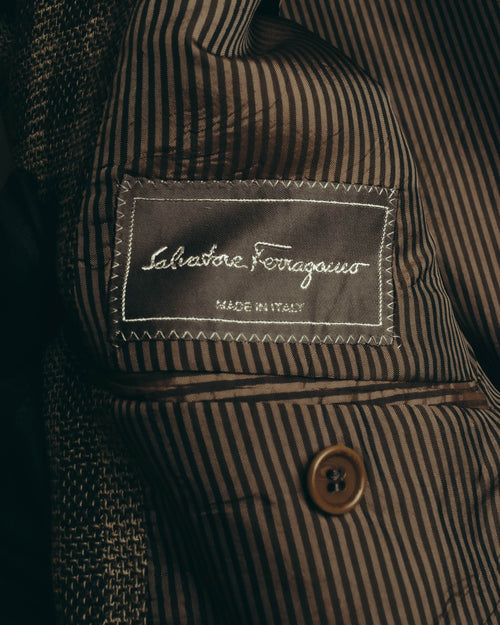 "Salvatore Ferragamo" 90's Brown checked tweed sport coat