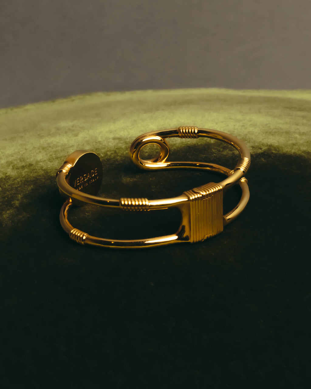 "VERSACE" 2010's-20's Gold tone safety pin cuff bracelet