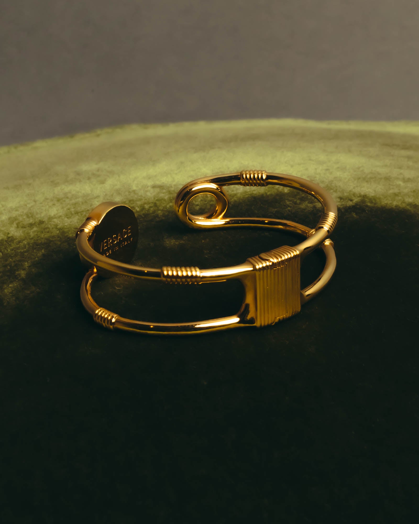 "VERSACE" 2010's-20's Gold tone safety pin cuff bracelet
