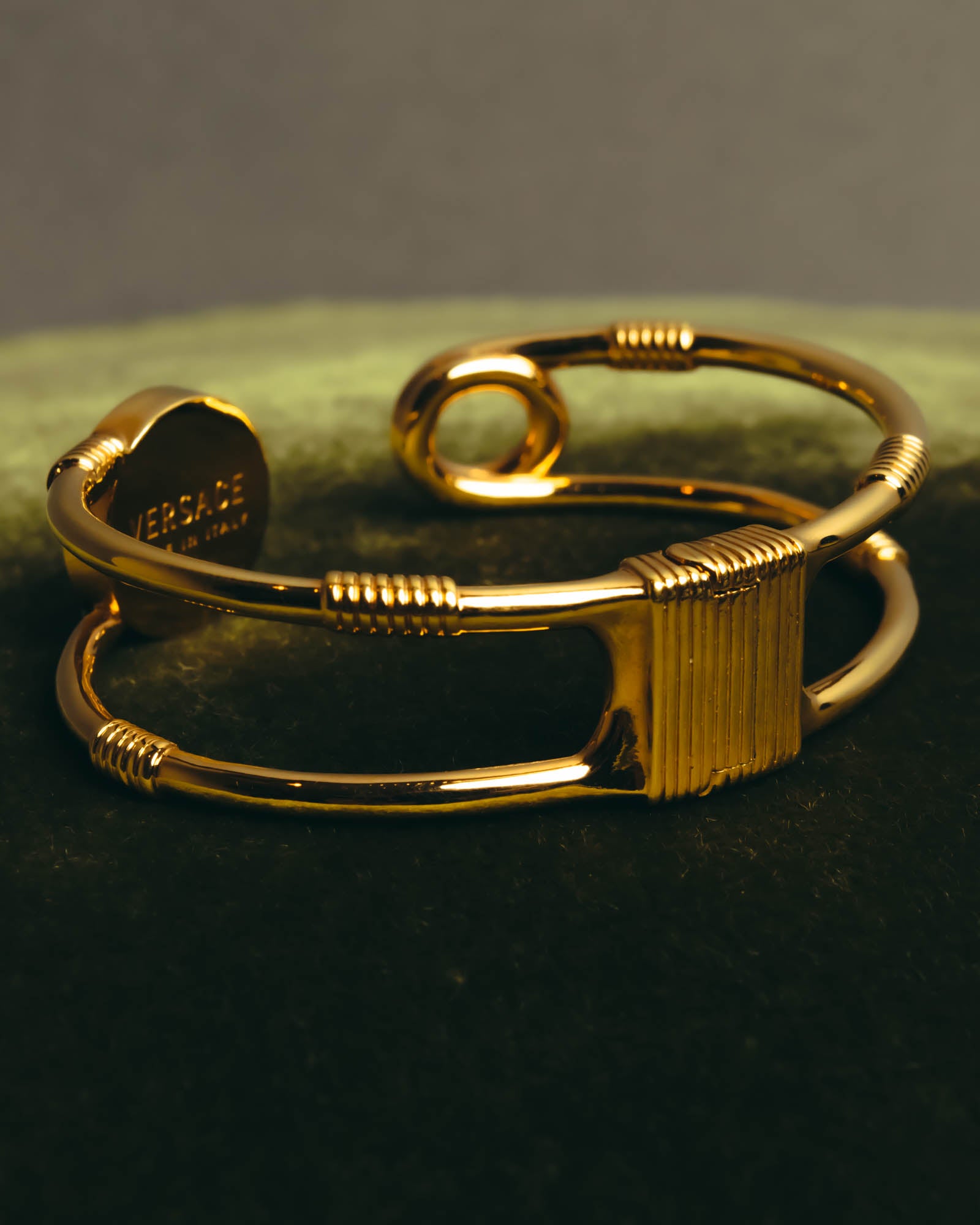 "VERSACE" 2010's-20's Gold tone safety pin cuff bracelet