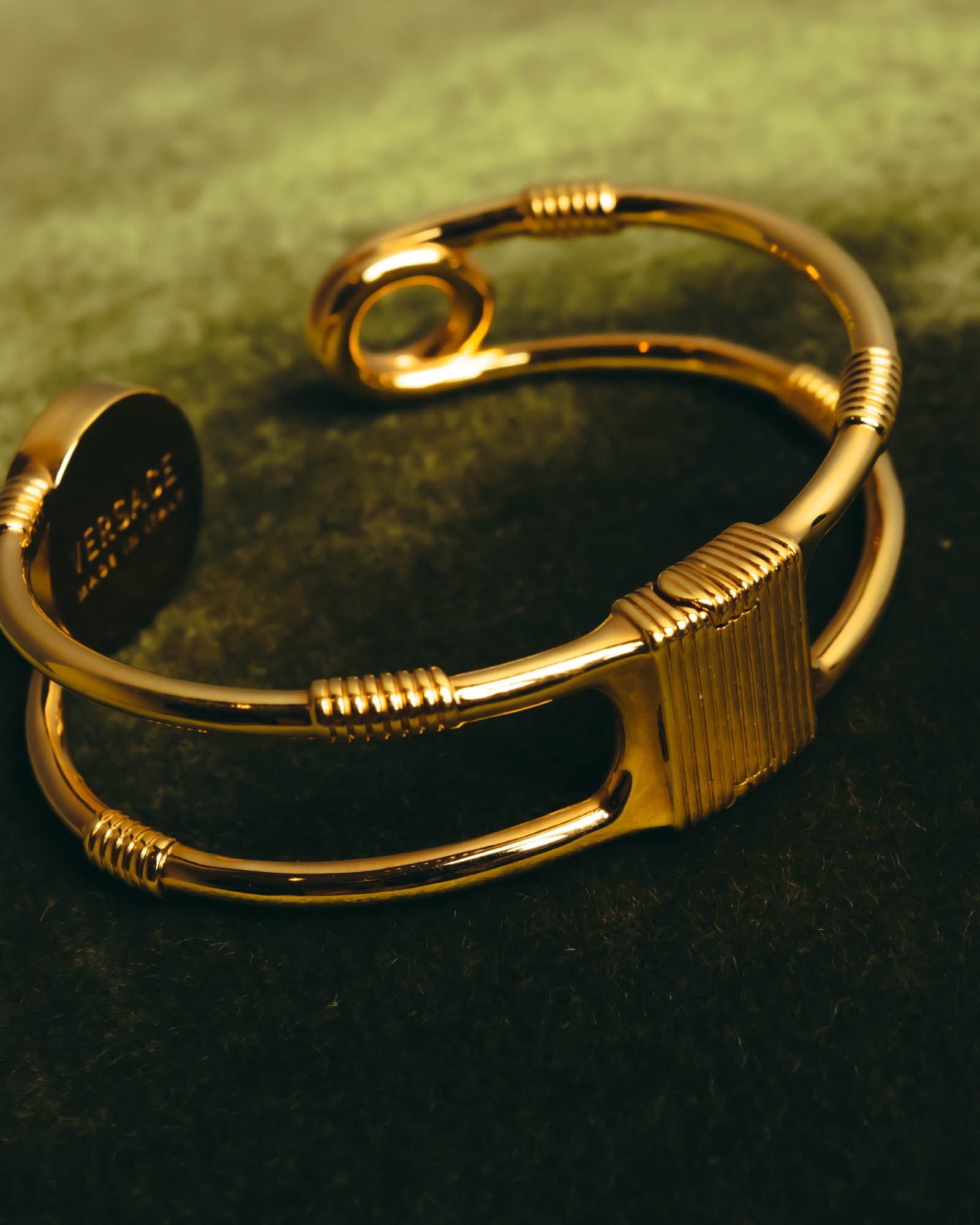 "VERSACE" 2010's-20's Gold tone safety pin cuff bracelet